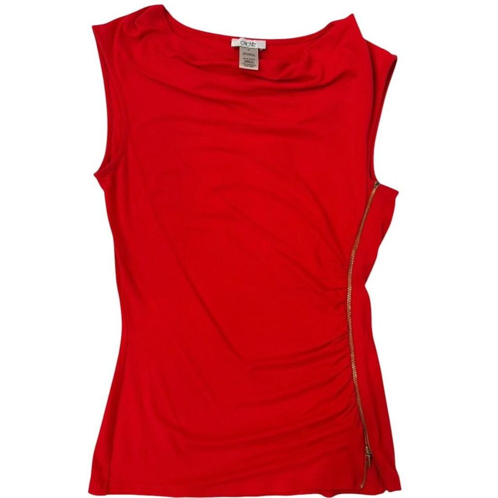 Cache vintage red sleeveless top with gold zipper detail